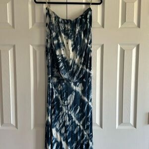 YOUNG FABULOUS & BROKE Blue & White Tie Dye Women’s Strapless Maxi Dress Size M
